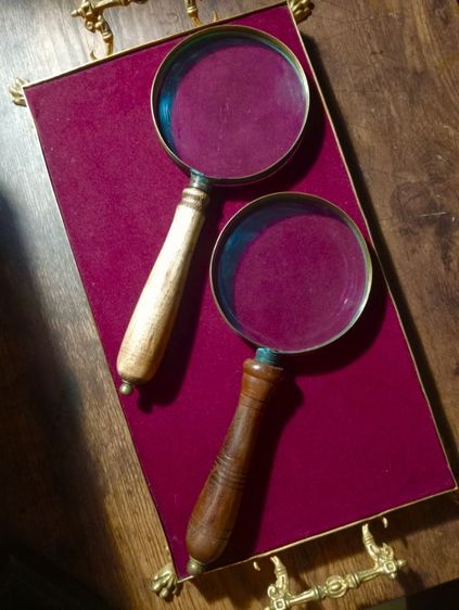 แว่นขยายทองเหลืองเก่าโบราณเลนส์แก้วด้ามไม้จริงสภาพเยี่ยม รูปที่ 7