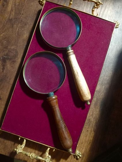 แว่นขยายทองเหลืองเก่าโบราณเลนส์แก้วด้ามไม้จริงสภาพเยี่ยม รูปที่ 9