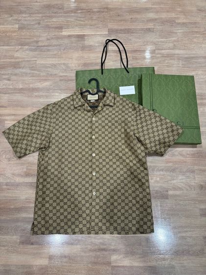 น้ำตาล XL แขนสั้น เสื้อเชิ้ต อื่นๆ Gucci Short Sleeved Linen Shirt 46