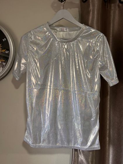 เสื้อยืด ผ้าวิ้ง Size M สีเงิน