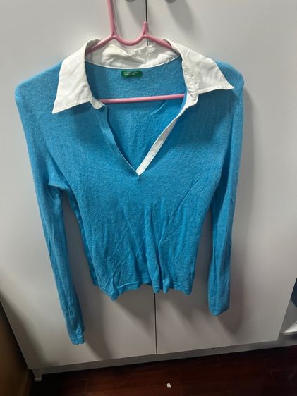 แขนยาว ฟ้า EU 34 เสื้อไหมพรม อื่นๆ เสื้อคาร์ดิแกน Benetton แท้ 