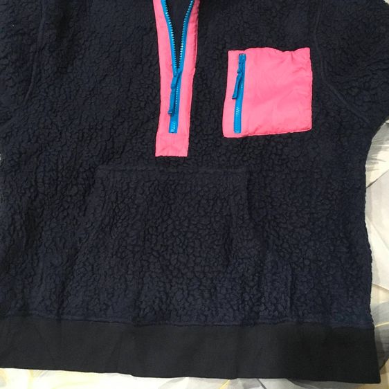 J.Crew Vintage Fleece Hoodie – เสื้อฮู้ดขนแกะ Sherpa สี Navy ตัดชมพู-ฟ้า สไตล์วินเทจ 90s รูปที่ 10