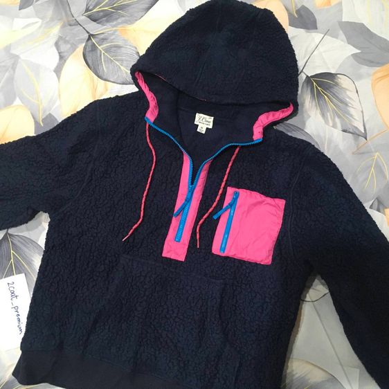 J.Crew Vintage Fleece Hoodie – เสื้อฮู้ดขนแกะ Sherpa สี Navy ตัดชมพู-ฟ้า สไตล์วินเทจ 90s รูปที่ 3