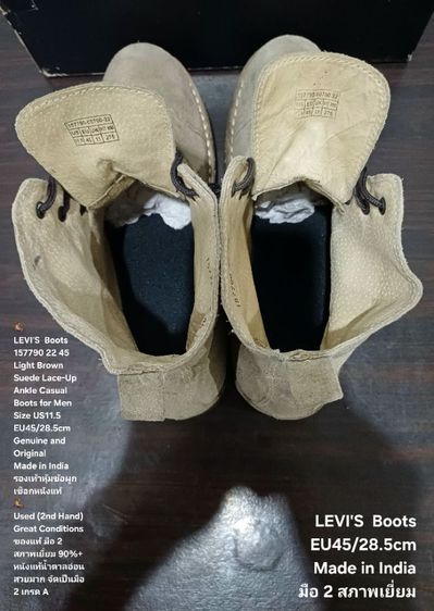 LEVI'S BOOTS, Men's 11.5US 45EU(28.5cm) Genuine and Original ของแท้ มือ 2 สภาพเยี่ยม, รองเท้า LEVI'S หนังแท้สวย พื้นเต็ม ตำหนิเล็กน้อย รูปที่ 16