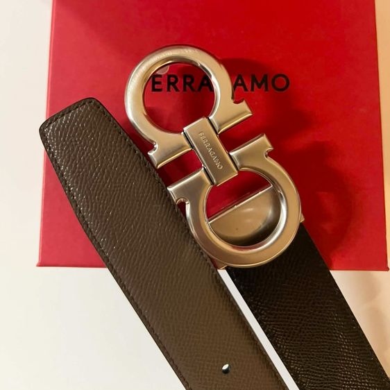 เข็มขัด Salvatore Ferragamo Gancini Belt สีน้ำตาล ดำ Reversible Size 115