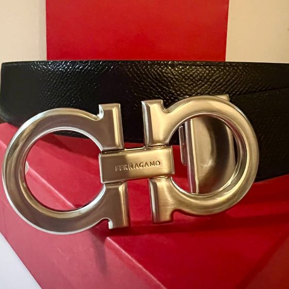 เข็มขัด Salvatore Ferragamo Gancini Belt สีน้ำตาล ดำ Reversible Size 115 รูปที่ 3