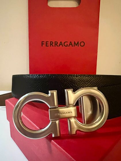 เข็มขัด Salvatore Ferragamo Gancini Belt สีน้ำตาล ดำ Reversible Size 115 รูปที่ 5