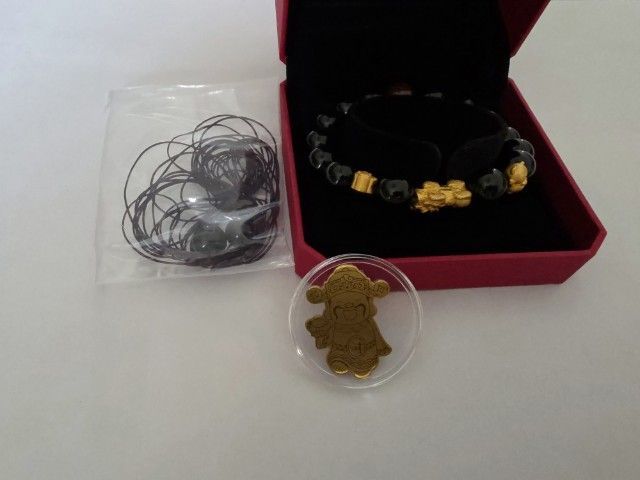 กำไลทองคำแท้ 999 พร้อมหินอาเกตดำ ปี่เซี๊ยะ • แมวกวัก • หมูทอง เสริมดวง เรียกทรัพย์ 💰✨ รูปที่ 5