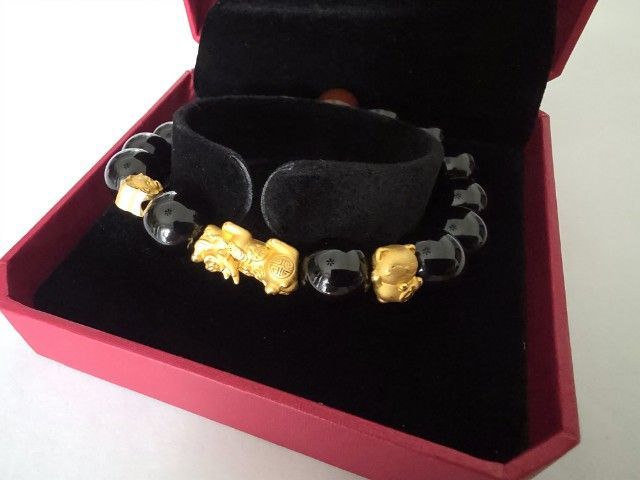 กำไลทองคำแท้ 999 พร้อมหินอาเกตดำ ปี่เซี๊ยะ • แมวกวัก • หมูทอง เสริมดวง เรียกทรัพย์ 💰✨