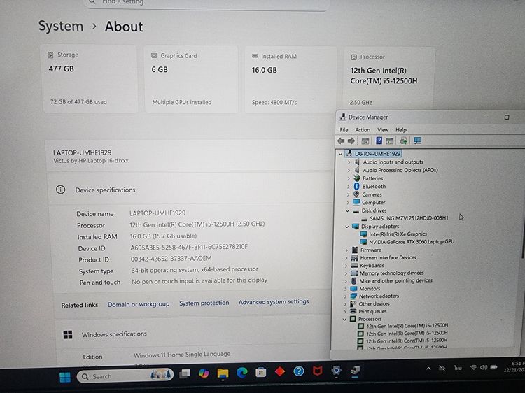 HP Victus RTX 3060+intel i5-12500H+Ram16+16.1" FHD IPS+เครื่องสวย กริ๊บ  รูปที่ 8