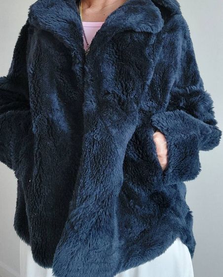 CelebShop Edition แจ็คเก็ตกันหนาวขนแกะ สีกรมท่า สไตล์วินเทจ