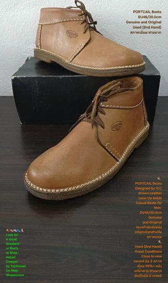 PORTCAIL BOOTS, Men's 46EU(30.0cm) Genuine and Original ของแท้ มือ 2 สภาพใกล้เคียงของใหม่, รองเท้า PORTCAIL หนังแท้ พื้นเต็ม มีตำหนิเล็กน้อย รูปที่ 2