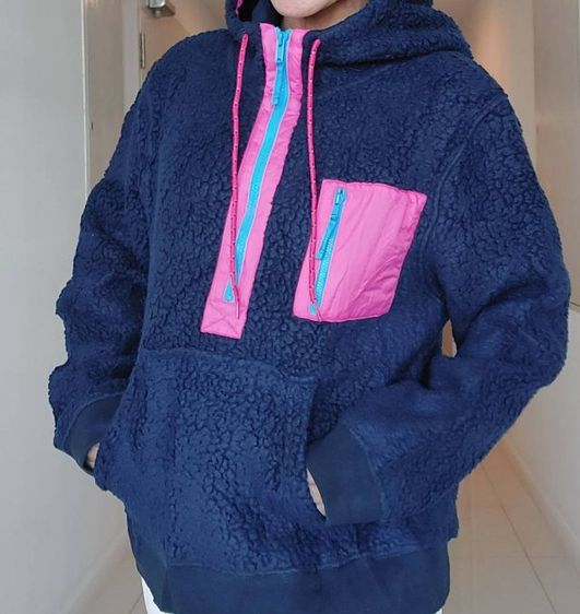 แขนยาว ดำ M เสื้อแจ็คเก็ต | เสื้อคลุม อื่นๆ J.Crew Vintage Fleece Hoodie – เสื้อฮู้ดขนแกะ Sherpa สี Navy ตัดชมพู-ฟ้า สไตล์วินเทจ 90s