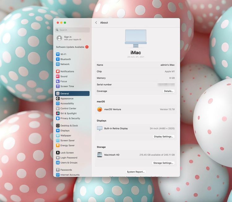 iMac 24-inch M1 2021 Ram8GB SSD256GB CPU8-Core GPU7-Core 2Ports Blue apple care 1 November 2026 รูปที่ 8