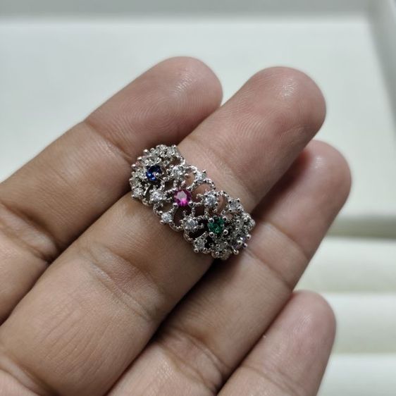 🔖แหวนสีเงิน ประดับพลอยหลากสี และเพชรวิ้ง ของจริงสวยมาก  รูปที่ 3