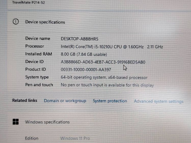 Acer Travelmate p214-52 core i5 10210u 1.60Ghz Ram 8 GB SSD M.2 256 GB จอ 14 นิ้ว คี้ย์บอร์ดไฟ รูปที่ 13