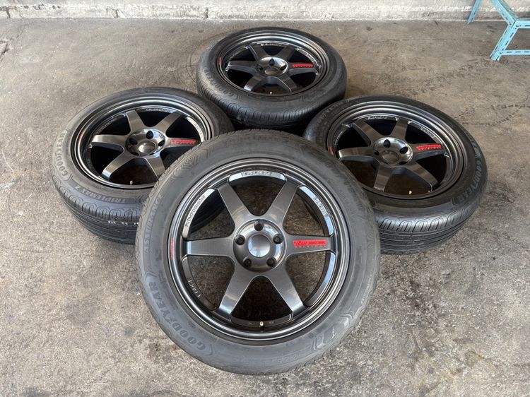 18" ล้อแม็กมือ1 ขอบ18 TE37 5รู114 กว้าง8.5 ออฟ35 สีเทากัน ล้อเบา FLOW FORMING งานSEVENFIFTH งานสวยมากๆ พร้อมยางมือ2 GOODYEAR225-55-18 ปี22 