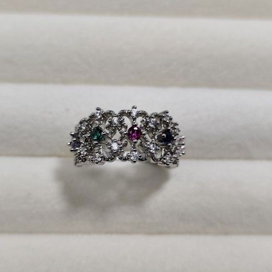 🔖แหวนสีเงิน ประดับพลอยหลากสี และเพชรวิ้ง ของจริงสวยมาก  รูปที่ 8