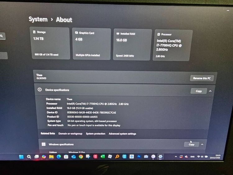 ASUS GL503VD  CPU i7-7700HQ RAM 16Gb Nvidia 4Gb รูปที่ 5