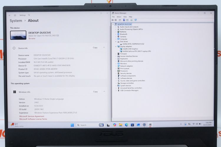 ASUS TUF DASH F15 FX517ZE-HN007W  Core i7-12650H RTX3050Ti ID25120266 RAM16GB-SSD512GB รูปที่ 4
