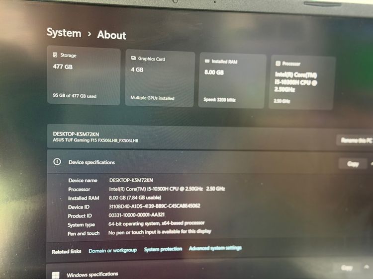 Asus tuf gaming i5 10300h ram 8gb m.2 512gb. Vga gtx 1650 4gb จอ 15.6 144hz เครื่องสวย แบตทน รูปที่ 9