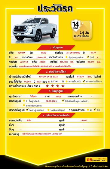 Toyota Hilux Revo 2020 Smart Cab 2.4 Entry Prerunner Pickup ดีเซล ไม่ติดแก๊ส เกียร์ธรรมดา เทา รูปที่ 2