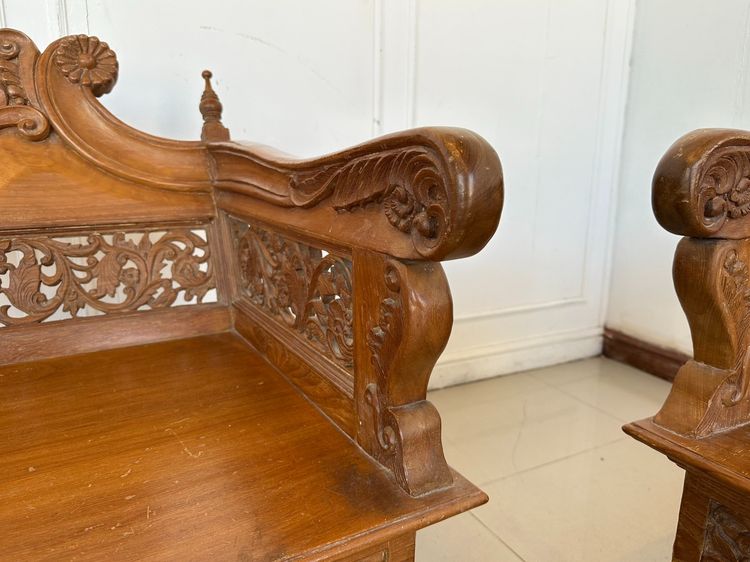 ชุดรับแขกไม้สัก ฉลุลายและงานแกะสลัก สีน้ำตาล รูปที่ 12