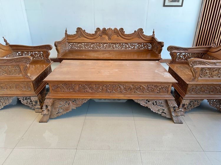 ชุดรับแขกไม้สัก ฉลุลายและงานแกะสลัก สีน้ำตาล รูปที่ 17