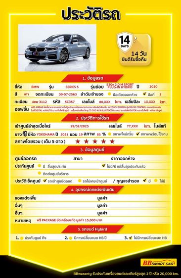 BMW Series 5 2020 530e Sedan ปลั๊กอินไฮบริด (PHEV) ไม่ติดแก๊ส เกียร์อัตโนมัติ เทา รูปที่ 2