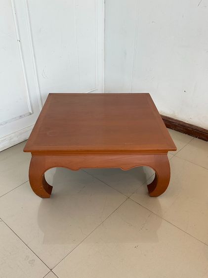โต๊ะกลาง สไตล์วินเทจ ท็อปขอบไม้สักกลางไม้ MDF ขาคู้ รูปที่ 2