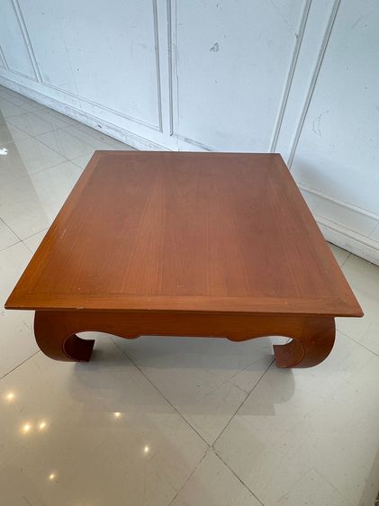 โต๊ะกลาง สไตล์วินเทจ ท็อปขอบไม้สักกลางไม้ MDF ขาคู้ รูปที่ 4