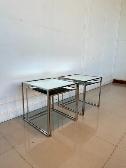 โต๊ะข้าง ท็อปกระจกสี่เหลี่ยม ขาเหล็ก รูปที่ 3