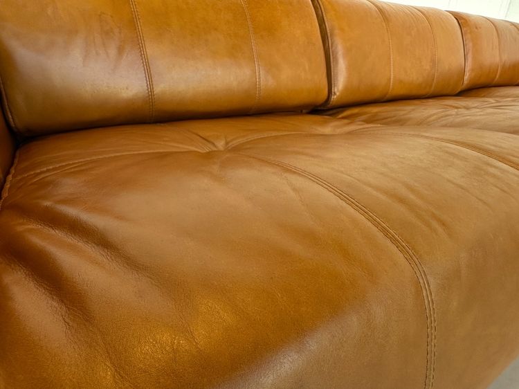 โซฟาแอล เบาะหนังแท้สีน้ำตาล โครงขาไม้จริง รูปที่ 12