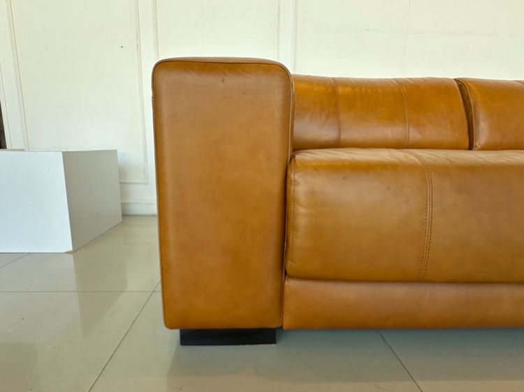 โซฟาแอล เบาะหนังแท้สีน้ำตาล โครงขาไม้จริง รูปที่ 13