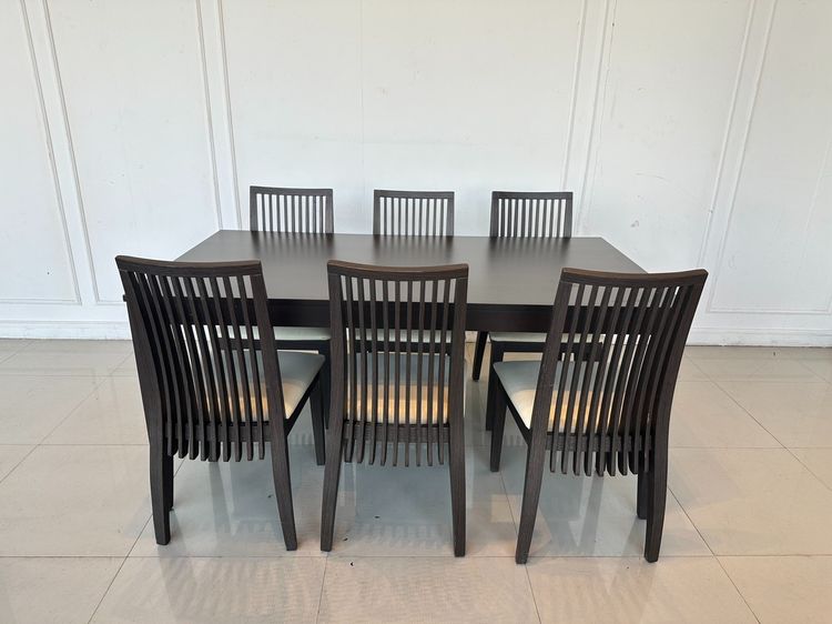 อื่นๆ น้ำตาล ชุดโต๊ะทานอาหาร 6 ที่นั่ง ท็อป และโครงขาไม้จริง พร้อมเก้าอี้ 