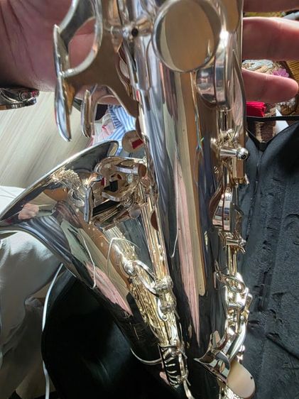 Tenor saxophone COLMAN silver plate color. สภาพเยี่ยม ไม่มีลอก นวมยังใช้ได้อีกยาวๆ mouth MIDWAY 4C รูปที่ 6
