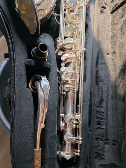 Tenor saxophone COLMAN silver plate color. สภาพเยี่ยม ไม่มีลอก นวมยังใช้ได้อีกยาวๆ mouth MIDWAY 4C รูปที่ 7