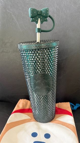 Starbucks Forest Green with Ribbon Stopper Bling Cold Cup 24oz.  ทัมเบลอร์ สตาร์บัคส์ รูปที่ 6