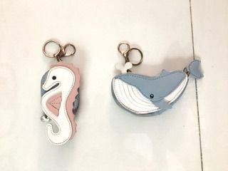 Whale and Seahorse 2 Coin Purse Keychains,Cute Change Purse with Zippers