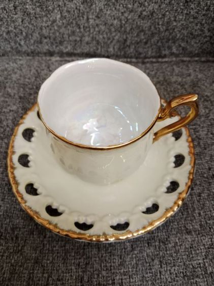 ถ้วยกาแฟ ชา พร้อมจานรอย ลายฉลุขอบทอง รูปที่ 3