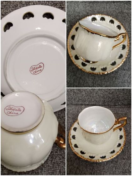 ถ้วยกาแฟ ชา พร้อมจานรอย ลายฉลุขอบทอง รูปที่ 5