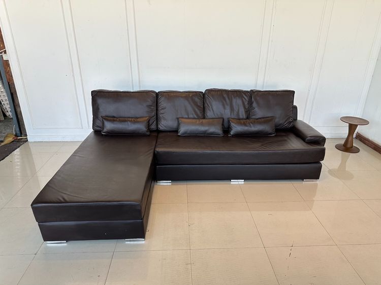 โซฟาแอล 3 ที่นั่ง เบาะหนัง PU สีน้ำตาล รูปที่ 2