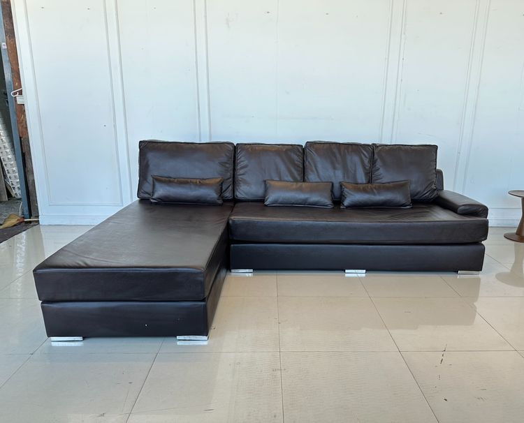 ดำ โซฟาแอล 3 ที่นั่ง เบาะหนัง PU สีน้ำตาล