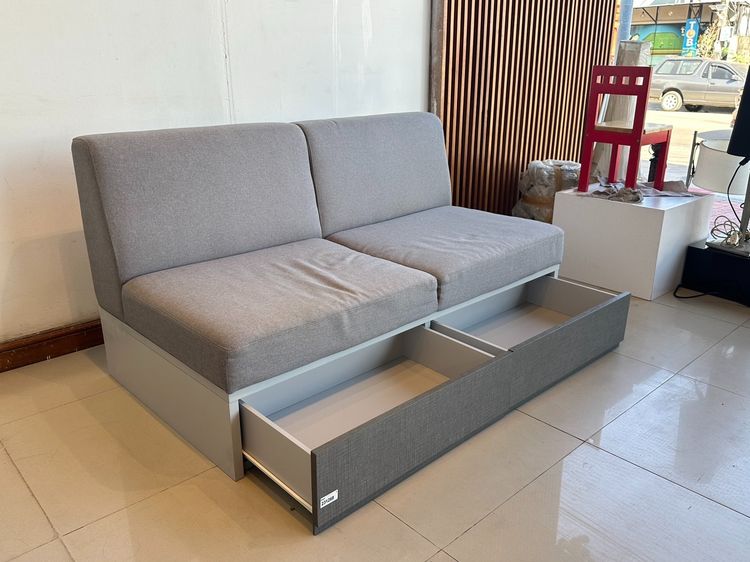 โซฟา 2 ที่นั่ง มี 2 ลิ้นชัก เบาะผ้าสีเทา โครงไม้ MDF สีเทาอ่อน รูปที่ 10
