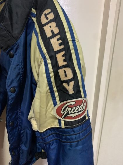 เสื้อแจ็คเก็ตขี่มอเตอร์ไซค์ "Greedy"  (Vintage Sunfaded Greedy Racing Riders Jacket ) สภาพดี  บ่ากับแขนรองรับกันกระแทกได้ดี  รูปที่ 3
