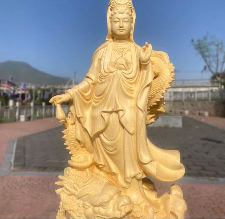 ✨รูปปั้นเจ้าแม่กวนอิมแกะสลักด้วยไม้บ็อกซ์วูด  รูปที่ 2