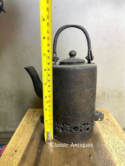 กาน้ำชา ทองเหลือง พร้อม เตาหัวมังกร รูปที่ 13