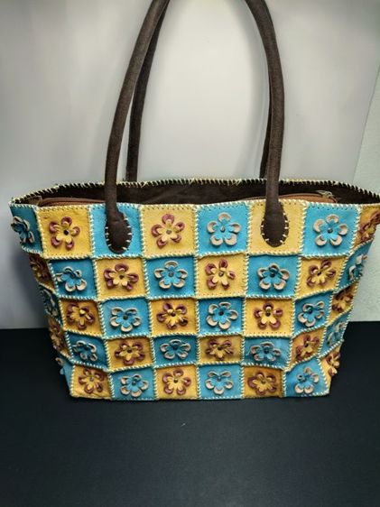 กระเป๋า โท้ทหนังกลับงาน Hand-stitched ดีไซน์ดอกไม้ 3D รูปที่ 2