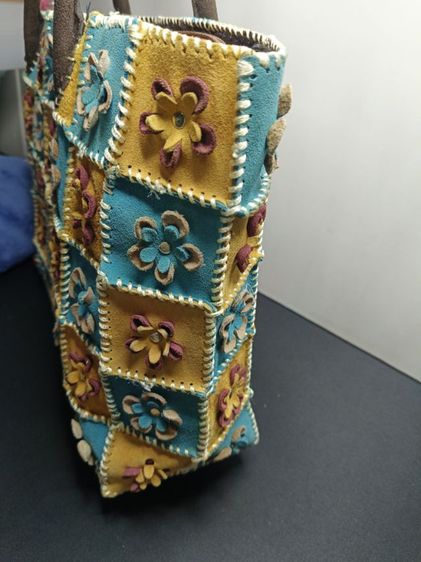 กระเป๋า โท้ทหนังกลับงาน Hand-stitched ดีไซน์ดอกไม้ 3D รูปที่ 3