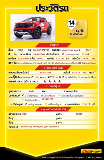 Ford Ranger 2023 Raptor 3.0 4WD Pickup เบนซิน ไม่ติดแก๊ส เกียร์อัตโนมัติ ส้ม รูปที่ 2